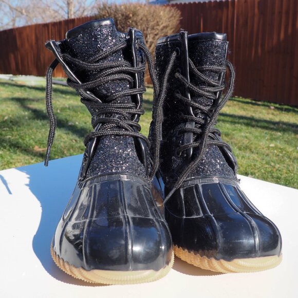 Sugar Women's Black Sparkle Glitter Duck Boots Size 9 - Picture 2 of 6